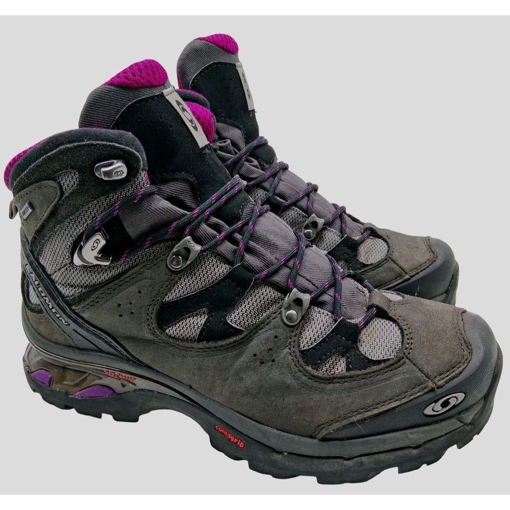Salomon Boots Womens Size 8 Gray Suede Gore-Tex Hiking Trail Ankle 3D Contagrip